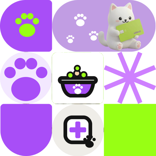 SideUp cat mascot with pet care illustrations SideUp cat mascot with pet care illustrations